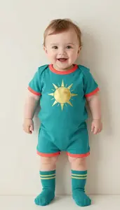 Baby Boy Super Hero Teal Tunic With Golden Sun Emblem Teal