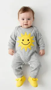 Baby Girl Superhero Soft Gray Marl Romper With A Big Smiling