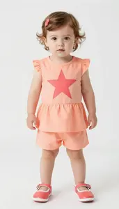 Baby Girl Superhero Toddler Wearing Peachy Orange Short