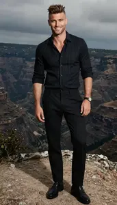 European Man Handsome Man Pinstripe Shirt