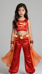 Girl Superhero Flowing Red Orange Silk Pants And A Cropped