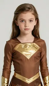 Girl Superhero Golden Brown Costume With A Silky Chatoyant