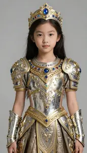 Girl Superhero Ornate Ceremonial Looking Silver And Gold