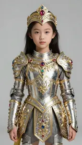 Girl Superhero Ornate Ceremonial Looking Silver And Gold