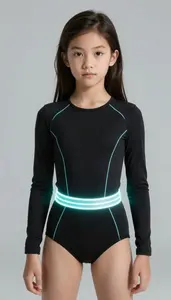 Girl Superhero Simple Elegant Black Bodysuit With Thin