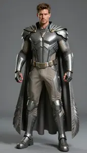 Male Superhero Muscular Male Warrior In Gunmetal And Ash