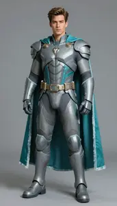 Male Superhero Snow Gray And Teal Exo Armor With Frosted