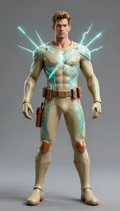 Male Superhero Striking Male Form In Prismatic Light