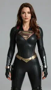 Woman Superhero Ruby And Black Battle Suit With Tall Boots