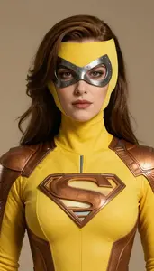 Woman Superhero Sun Yellow And Bronze Battle Suit Visible