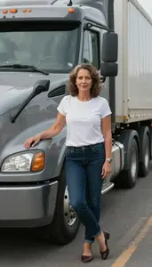 Female Semi Truck Driver Professional Stock Image