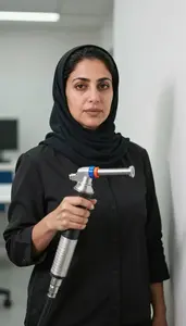 Female Wall Insulation Sprayer Portrait Stock Photo