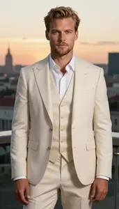 Handsome Scandinavian Man In Cream Suit