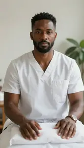 Male Licensed Massage Practitioner Stock Photo