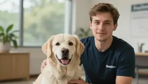 Male Seeing Eye Dog Trainer Stock Photo
