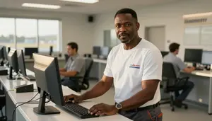 Aviation Engineer Working At Desk Professional Stock Photo