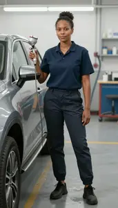 Female Automotive Spray Painter Stock Photo