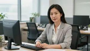 Female Production Cost Estimator Stock Photo