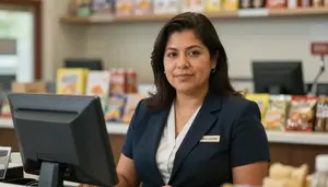 Female Snack Bar Cashier Professional Stock Photo