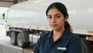 Female Tanker Driver Portrait Stock Photo