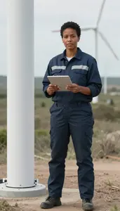 Female Wind Turbine Technicians Stock Photo