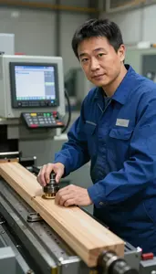 Male Computer Numerically Controlled Cnc Wood Lathe Operator Portrait Stock Photo