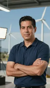 Wind Turbine Erector Portrait Stock Photo