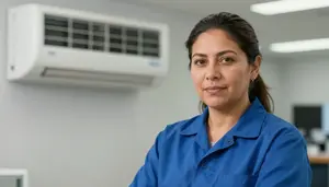 Female Air Conditioning Service Technician Stock Photo