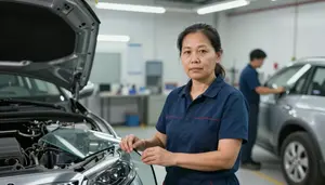 Female Automotive Body And Glass Repairers Stock Photo