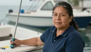 Female Boat Painter Portrait Stock Photo