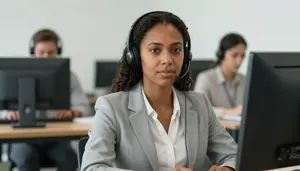 Female Computer Customer Support Specialist Portrait Stock Photo