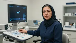 Female Diagnostic Medical Sonographers Stock Photo