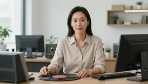 Female Disc Recordist Portrait Stock Photo
