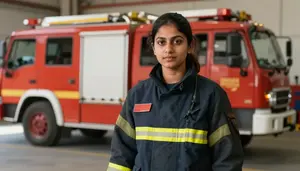 Female Fire Fighter Stock Photo