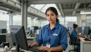 Female Monorail Crane Operator Professional Stock Image