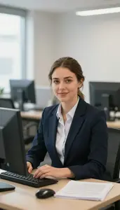 Female Mortgage Loan Processing Clerk Stock Photo
