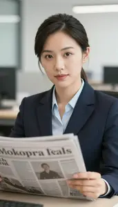 Female Newspaper Correspondent Stock Photo