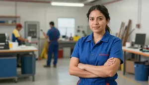Female Plumber Helper Portrait Stock Photo