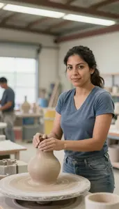 Female Pottery Kiln Builder Stock Photo