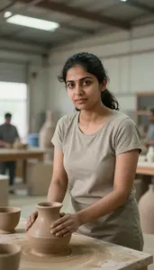 Female Pottery Kiln Builder Professional Stock Image