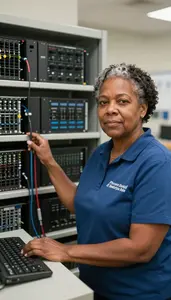 Female Private Branch Exchange Pbx Installer And Repairer Professional Stock Photo