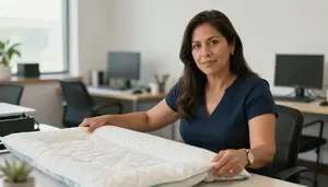 Female Quilt Stuffer Portrait Stock Photo