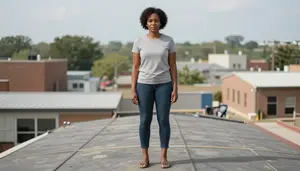Female Shingles Roofer Portrait Stock Photo
