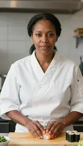 Female Sushi Chef Professional Stock Photo