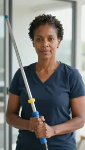 Female Window Washer Professional Stock Photo