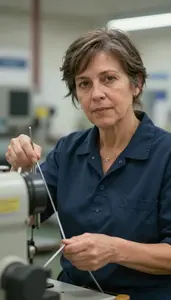 Female Wire Winding Machine Tender Stock Photo