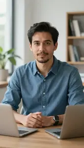 Male Desk Reporter Portrait Stock Photo