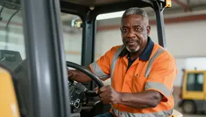 Male Log Stacker Operator Stock Photo