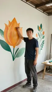Male Mural Painter Professional Stock Photo