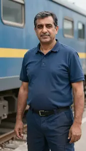 Male Railroad Car Cleaner Stock Photo